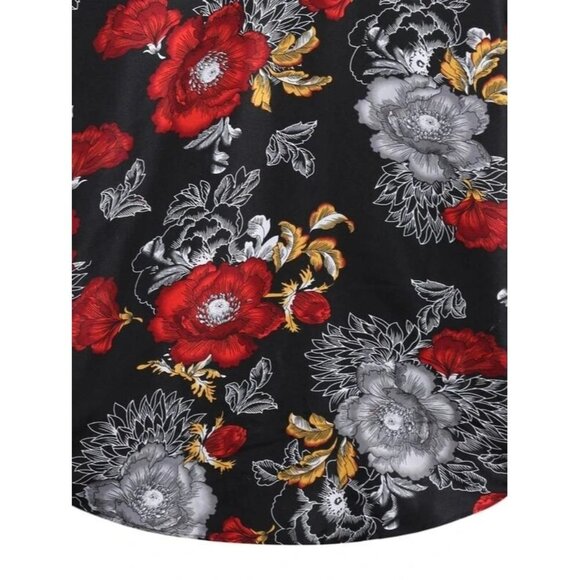 NWT Shein ROMWE Guys Floral Print Shirt in Black - Size Small - Picture 6 of 6